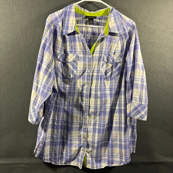 Lane Bryant Tops - lane bryant women plaid top 18/20 2X purple button relaxed fit plus size